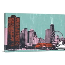ARTCANVAS Chicago City Pop Art Painting Home Decor Rectangle Canvas Art Print - Size: 26" x 18" (0.75" Deep)