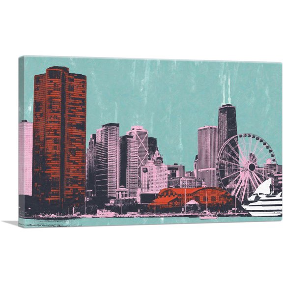 ARTCANVAS Chicago City Pop Art Painting Home Decor Rectangle Canvas Art Print - Size: 26" x 18" (1.50" Deep)