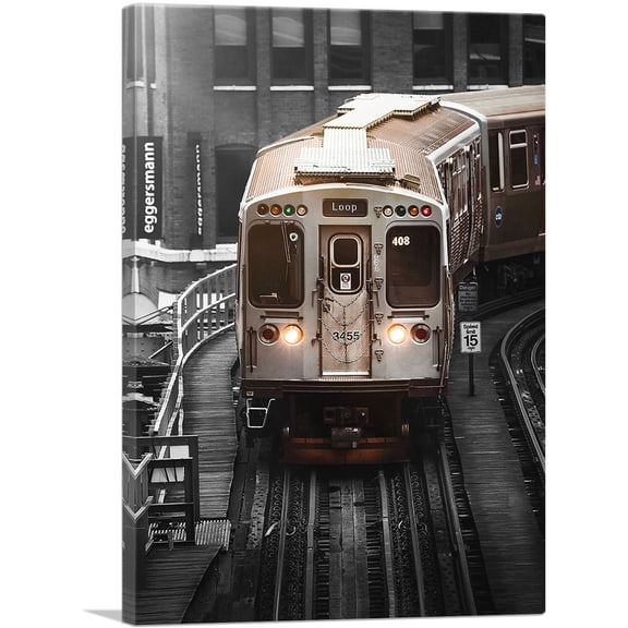 ARTCANVAS Chicago City Train Loop Canvas Art Print - Size: 12" x 8" (0.75" Deep)