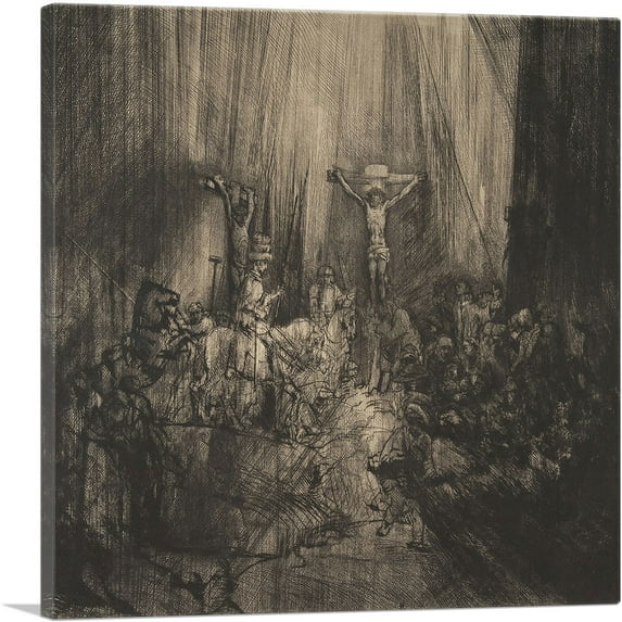 ARTCANVAS Christ Crucified Between the Two Thieves - The Three Crosses 1660 Canvas Art Print by Rembrandt van Rijn - Size: 36" x 36" (0.75" Deep)