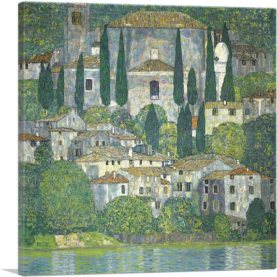 ARTCANVAS Church in Cassone - Landscape with Cypresses 1913 Canvas Art Print by Gustav Klimt - Size: 18" x 18" (1.50" Deep)