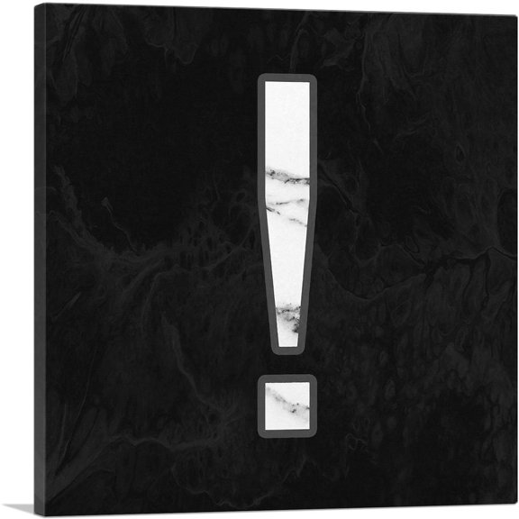 ARTCANVAS Classy Black White Marble Alphabet Exclamation Point Mark Sign Canvas Art Print - Size: 12" x 12" (0.75" Deep)