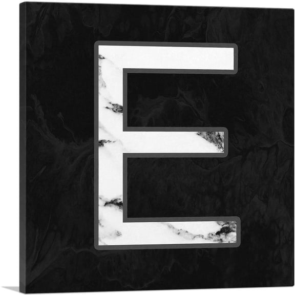 ARTCANVAS Classy Black White Marble Alphabet Letter E Canvas Art Print - Size: 12" x 12" (0.75" Deep)