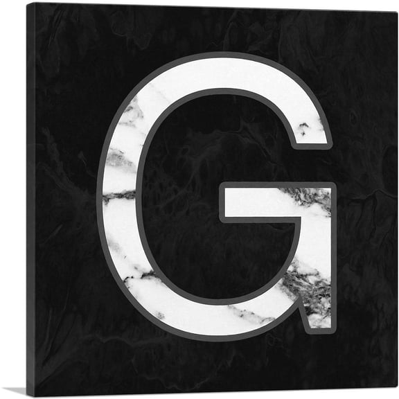 ARTCANVAS Classy Black White Marble Alphabet Letter G Canvas Art Print - Size: 12" x 12" (0.75" Deep)