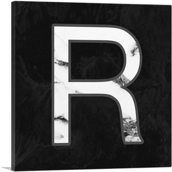 ARTCANVAS Classy Black White Marble Alphabet Letter R Canvas Art Print - Size: 12" x 12" (0.75" Deep)
