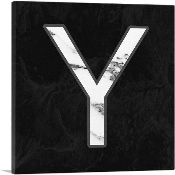 ARTCANVAS Classy Black White Marble Alphabet Letter Y Canvas Art Print - Size: 26" x 26" (1.50" Deep)