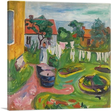 ARTCANVAS Clothes on a Line in Asgardstrand 1902 Canvas Art Print by Edvard Munch - Size: 18" x 18" (0.75" Deep)