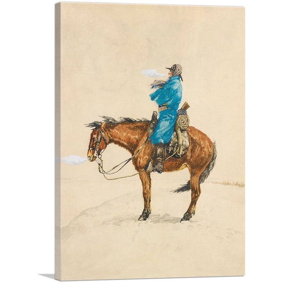 ARTCANVAS Cold Day On Picket 1970 Canvas Art Print by Frederic Remington - Size: 12" x 8" (0.75" Deep)