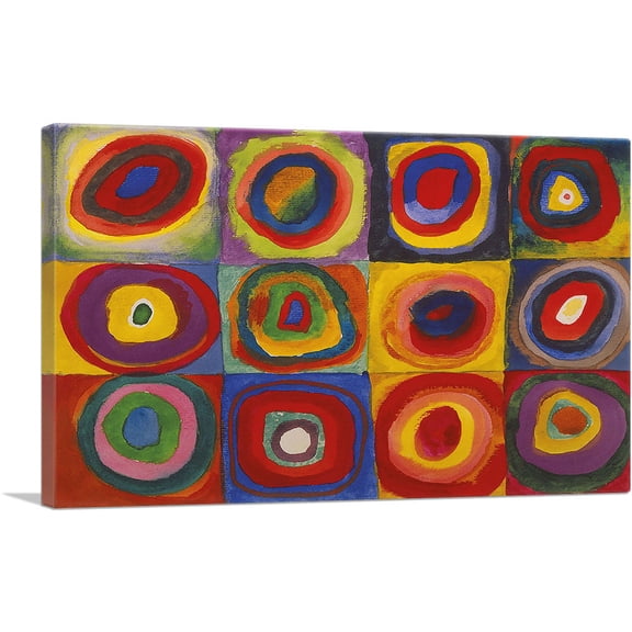 ARTCANVAS Color Study - Squares with Concentric Circles 1913 Canvas Art Print by Wassily Kandinsky - Size: 12" x 8" (0.75" Deep)