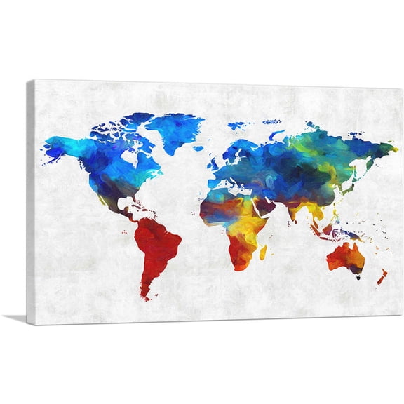 ARTCANVAS Colorful World Map Globe Canvas Art Print - Size: 12" x 8" (0.75" Deep)