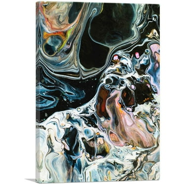 ARTCANVAS Colors Mixing Into Black Paint Modern Rectangle Canvas Art Print - Size: 26" x 18" (0.75" Deep)