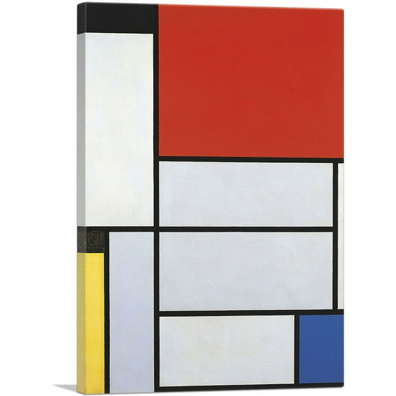 ARTCANVAS Composition with Red Square Lithograph in Colours 1921 Canvas Art Print by Piet Mondrian - Size: 26" x 18" (0.75" Deep)