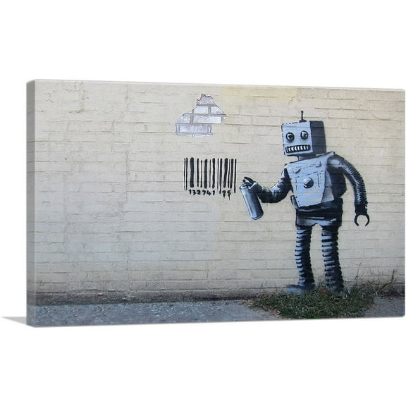 ARTCANVAS Coney Island Barcode Robot Canvas Art Print by Banksy - Size: 12" x 8" (0.75" Deep)