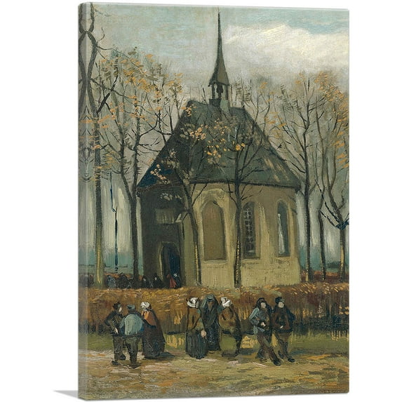 ARTCANVAS Congregation Leaving the Reformed Church of Nuenen 1885 Canvas Art Print by Vincent Van Gogh - Size: 12" x 8" (0.75" Deep)