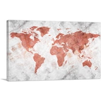 ARTCANVAS Coral White World Map Globe Canvas Art Print - Size: 26" x 18" (0.75" Deep)