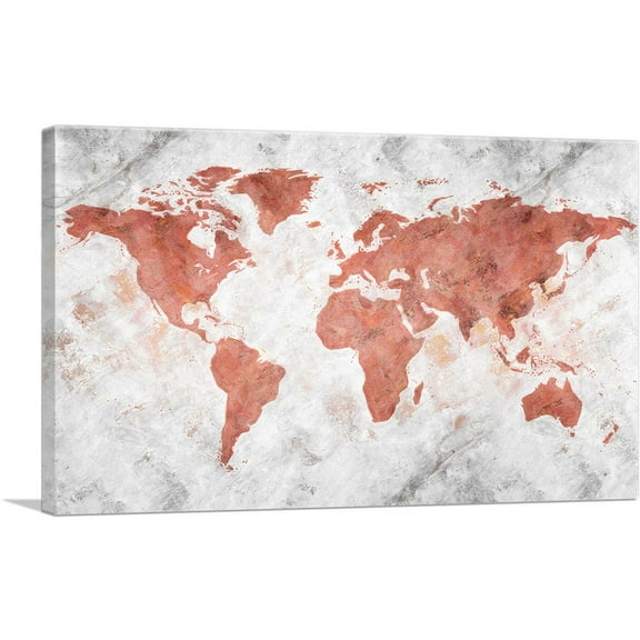 ARTCANVAS Coral White World Map Globe Canvas Art Print - Size: 26" x 18" (0.75" Deep)