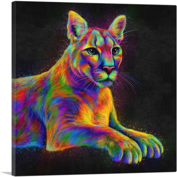 ARTCANVAS Cougar Colorful Animal Canvas Art Print - Size: 26" x 26" (1.50" Deep)