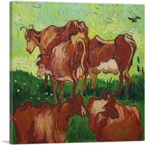 ARTCANVAS Cows 1890 Canvas Art Print by Vincent Van Gogh - Size: 18" x 18" (0.75" Deep)