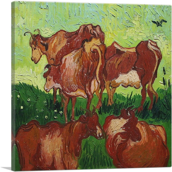 ARTCANVAS Cows 1890 Canvas Art Print by Vincent Van Gogh - Size: 18" x 18" (0.75" Deep)