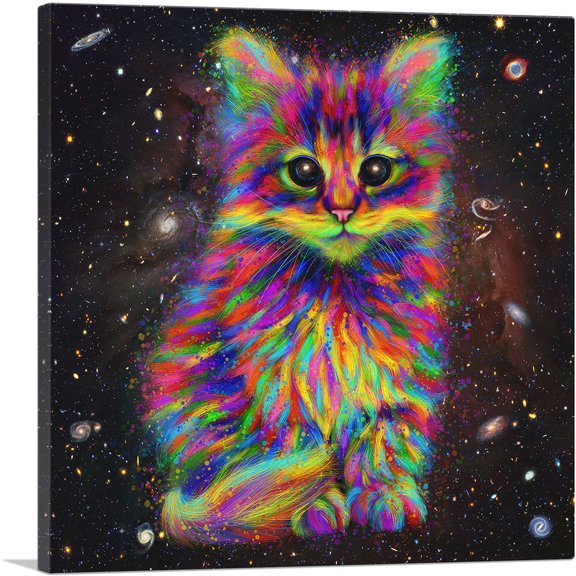 ARTCANVAS Cute Kitten Cat Space Galaxy Canvas Art Print - Size: 36" x 36" (1.50" Deep)