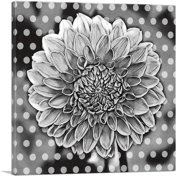 ARTCANVAS Dahlia Black And White Pattern Painting Home decor Canvas Art Print - Size: 18" x 18" (0.75" Deep)