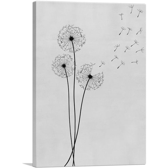 ARTCANVAS Dandelion Gray Black Vertical Rectangle Canvas Art Print - Size: 18" x 12" (0.75" Deep)