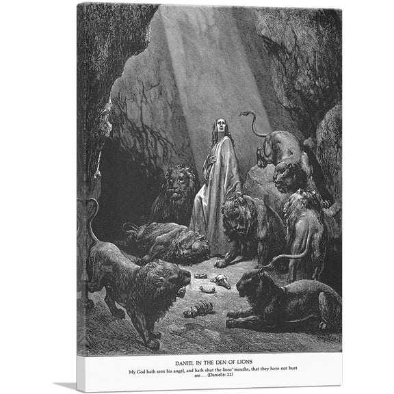 ARTCANVAS Daniel In The Den Of Lions Canvas Art Print by Gustave Dore - Size: 26" x 18" (0.75" Deep)