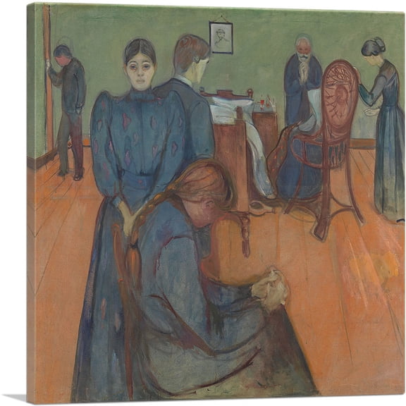 ARTCANVAS Death in The Sickroom 1893 Canvas Art Print by Edvard Munch - Size: 12" x 12" (0.75" Deep)