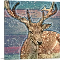 ARTCANVAS Deer Painting Over Wooden Pattern Home decor Canvas Art Print - Size: 18" x 18" (0.75" Deep)
