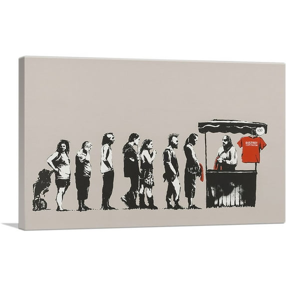 ARTCANVAS Destroy Capitalism Canvas Art Print by Banksy - Size: 12" x 8" (0.75" Deep)