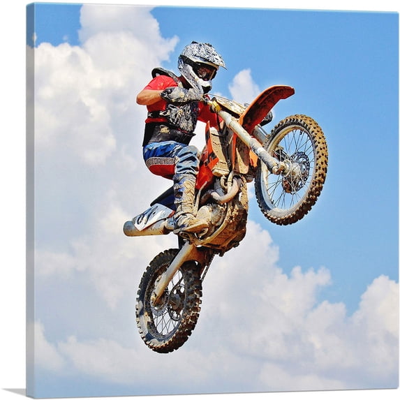 ARTCANVAS Dirt Bike Jump Motocross Air Canvas Art Print - Size: 26" x 26" (0.75" Deep)