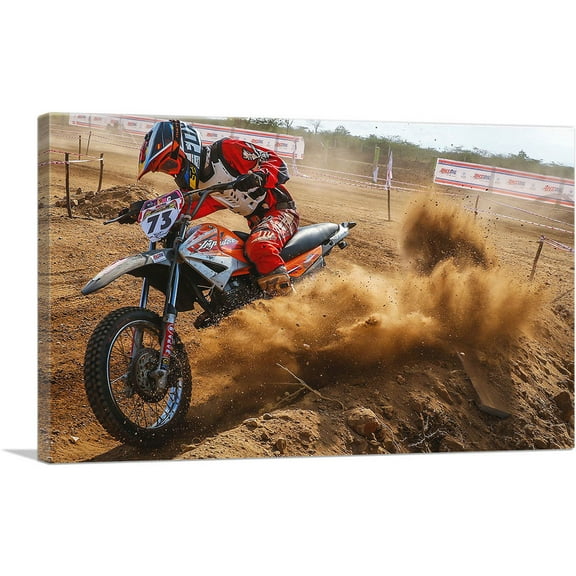 ARTCANVAS Dirt Bike Motocross Racing Canvas Art Print - Size: 12" x 8" (0.75" Deep)