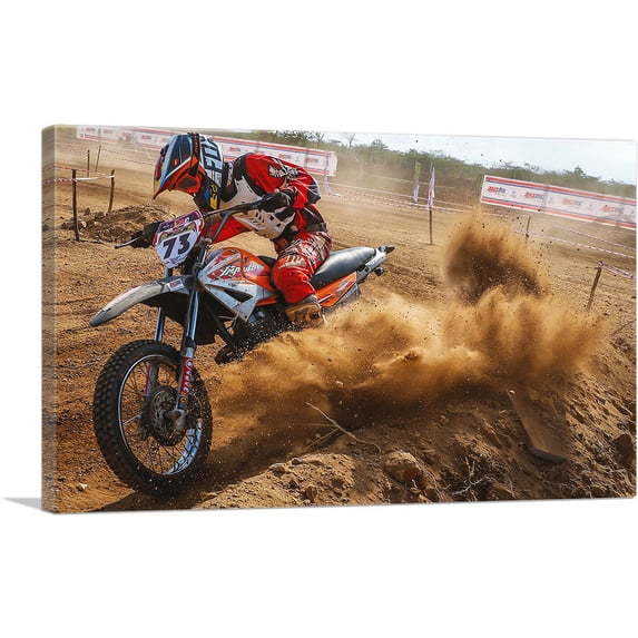 ARTCANVAS Dirt Bike Motocross Racing Canvas Art Print - Size: 26" x 18" (1.50" Deep)