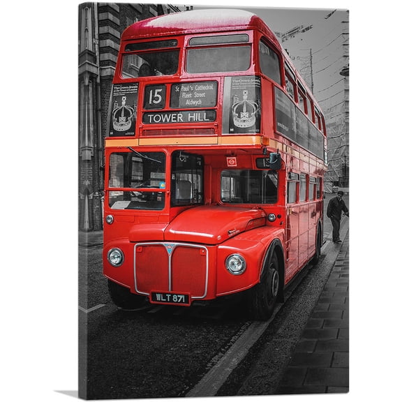 ARTCANVAS Doubledecker Red Bus In London England Tower Street Canvas Art Print - Size: 60" x 40" (0.75" Deep) (3-Piece)