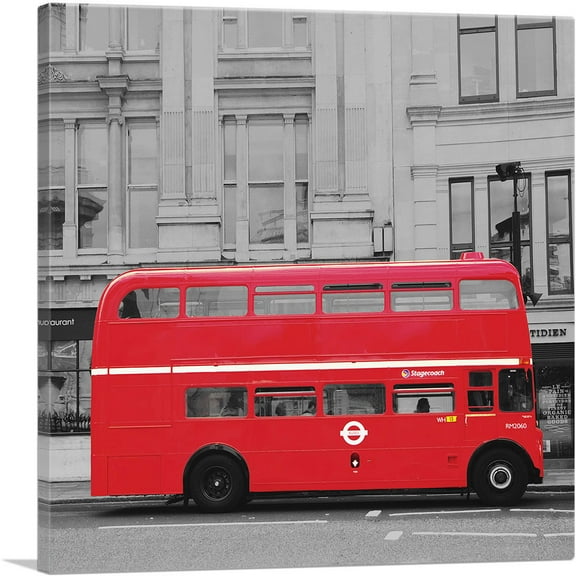 ARTCANVAS Doubledecker Red Bus In London Street Canvas Art Print - Size: 18" x 18" (0.75" Deep)