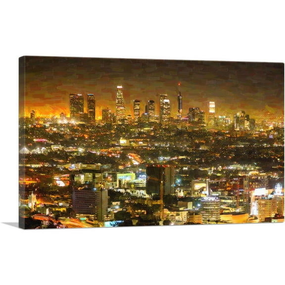 ARTCANVAS Downtown Los Angeles LA Cityscape Skyline California Canvas Art Print - Size: 26" x 18" (0.75" Deep)