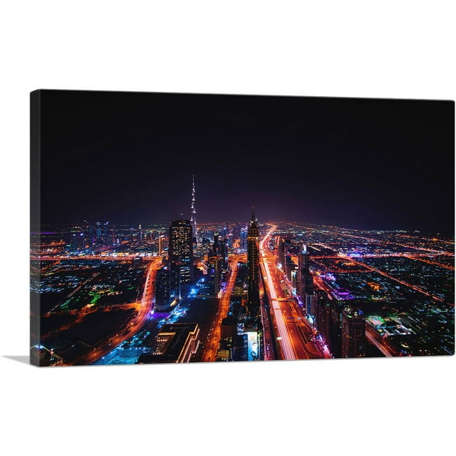 ARTCANVAS Dubai United Arab Emirates Night View Canvas Art Print - Size: 40" x 26" (0.75" Deep)