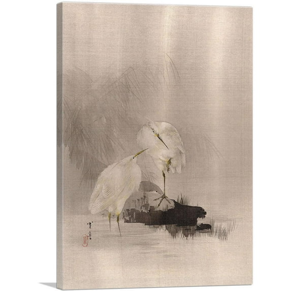 ARTCANVAS Egrets At The Water's Edge 1887 Canvas Art Print by Watanabe Seitei - Size: 40" x 26" (0.75" Deep)