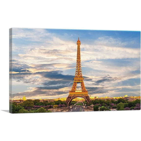 ARTCANVAS Eiffel Tower Paris Landscape Home Decor Rectangle Canvas Art Print - Size: 18" x 12" (1.50" Deep)