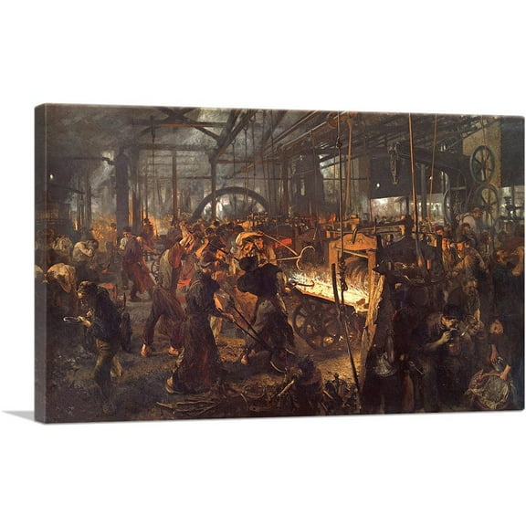 ARTCANVAS Eisenwalzwerk Iron Rolling Mill 1872 Canvas Art Print by Adolph Menzel - Size: 40" x 26" (0.75" Deep)