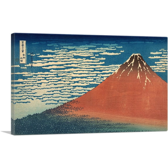ARTCANVAS Fine Wind, Clear Weather - Red Fuji 1831 Canvas Art Print by Katsushika Hokusai - Size: 40" x 26" (1.50" Deep)