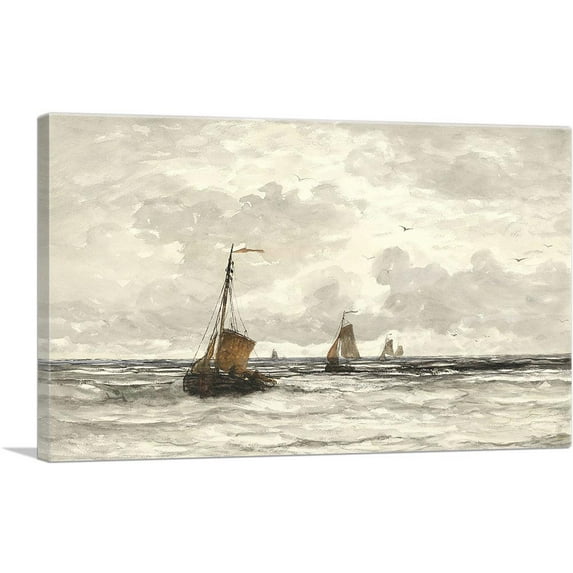 ARTCANVAS Fishing Boats On The Breakers 1915 Canvas Art Print by Hendrik Willem Mesdag - Size: 60" x 40" (1.50" Deep) (3-Piece)