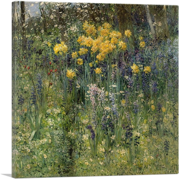 ARTCANVAS Fleurs de Paques - Easter Flowers 1890 Canvas Art Print by Ernest Quost - Size: 18" x 18" (1.50" Deep)