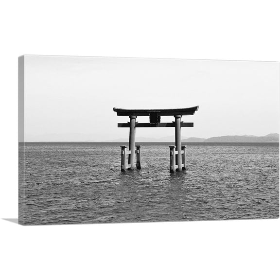 ARTCANVAS Floating Japan Torii Gate Miyajima Shrine Lake Biwa Rectangle Canvas Art Print - Size: 12" x 8" (0.75" Deep)