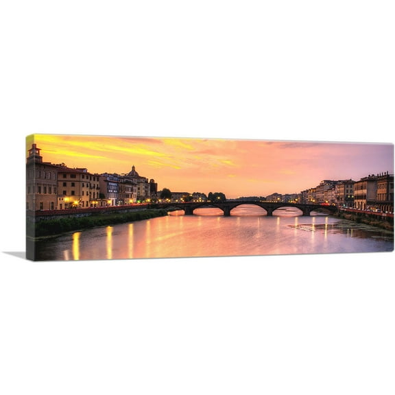ARTCANVAS Florence Italy Bridge Skyline Panoramic Canvas Art Print - Size: 36" x 12" (0.75" Deep)