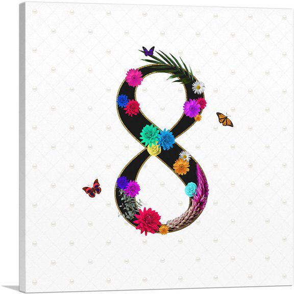 ARTCANVAS Flower Plant Butterfly Alphabet Number 8 Eight Numeral Canvas Art Print - Size: 12" x 12" (0.75" Deep)