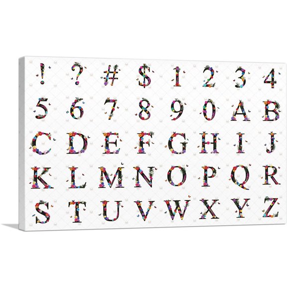 ARTCANVAS Flower Plant Butterfly Horizontal Rectangle Full Alphabet Canvas Art Print - Size: 26" x 18" (0.75" Deep)