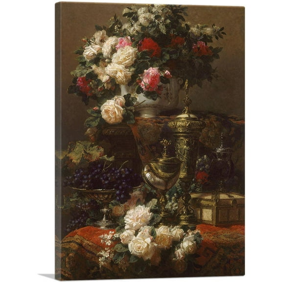 ARTCANVAS Flowers And Fruit 1877 Canvas Art Print by Jean-Baptiste Robie - Size: 26" x 18" (0.75" Deep)