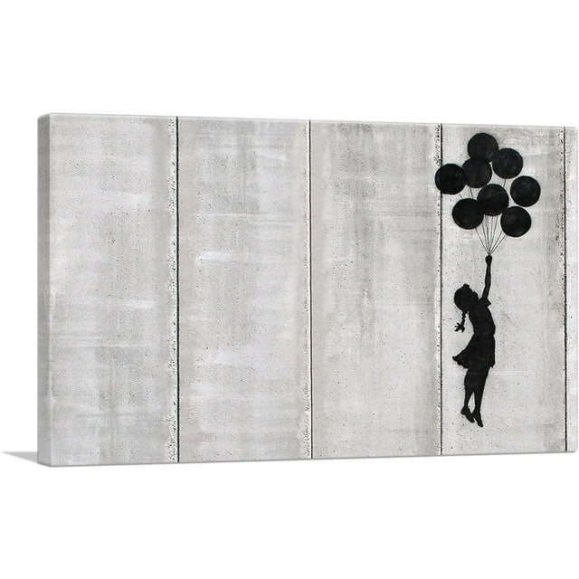 ARTCANVAS Flying Balloons Girl Canvas Art Print by Banksy - Size: 12" x 8" (0.75" Deep)