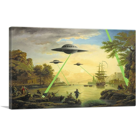 ARTCANVAS Flying Saucers Aliens Canvas Art Print by Banksy - Size: 18" x 12" (1.50" Deep)